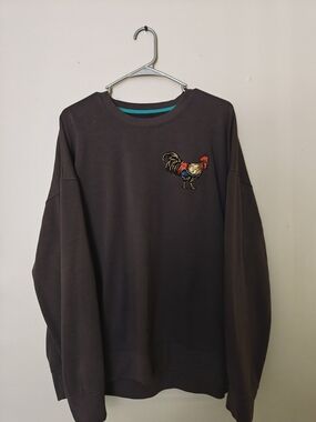Men's Dark Brown Crewneck Sweater with Rooster Embroidery